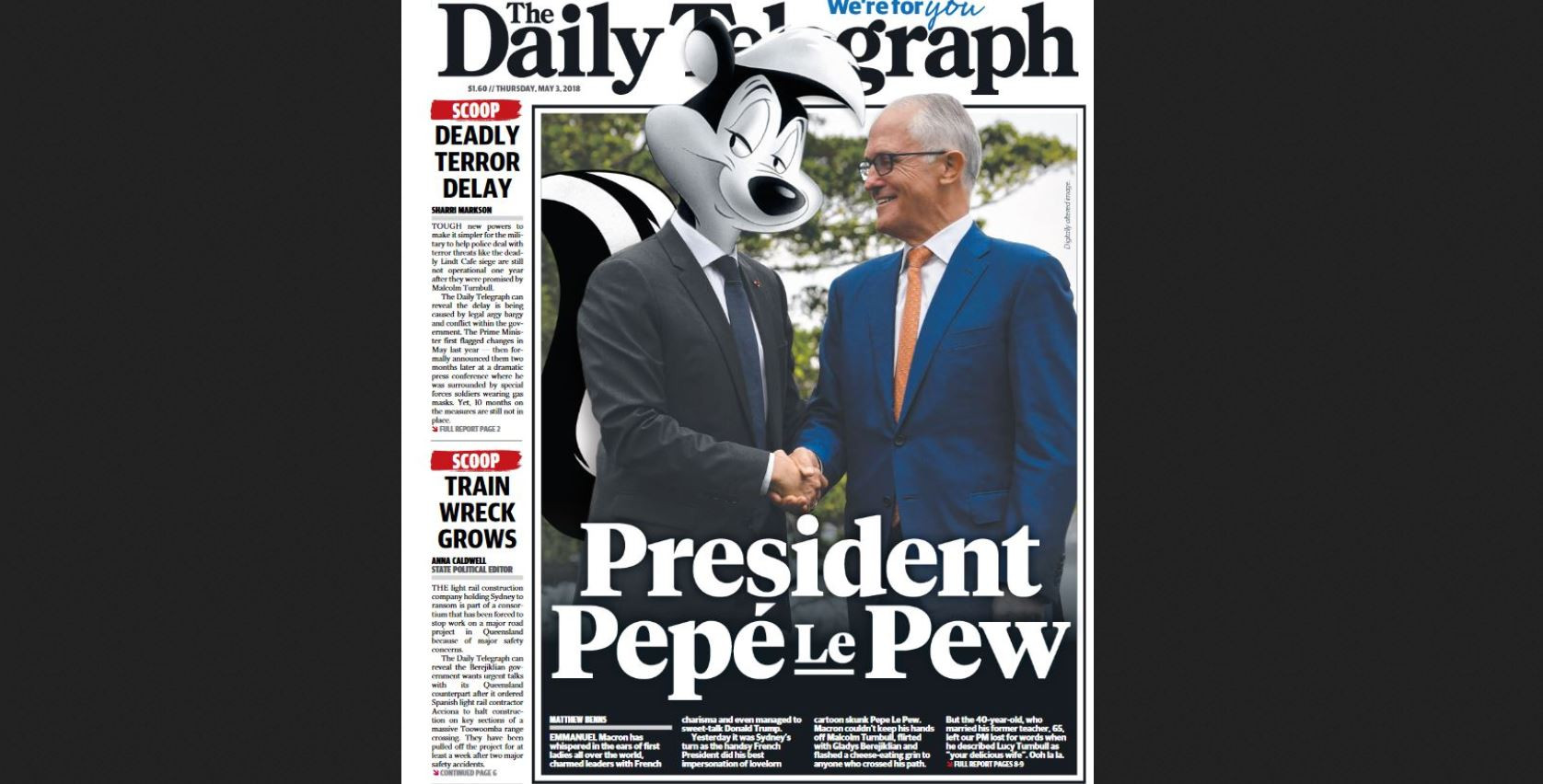 Emmanuel Macron, prezentat ca Pepe Le Pew după gafa făcută în Australia