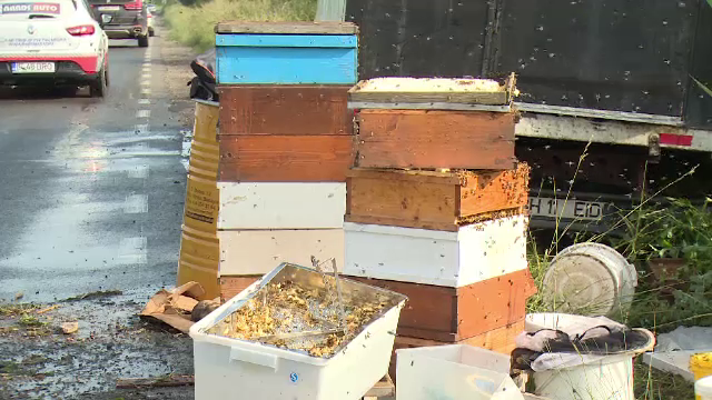 O mașină cu 80 de stupi s-a răsturnat, pe lângă Deva. Șoferii, în pericol