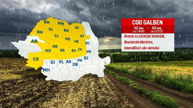 Cod galben de furtuni în aproape trei sferturi din ţară. Cât de mult va ploua duminică