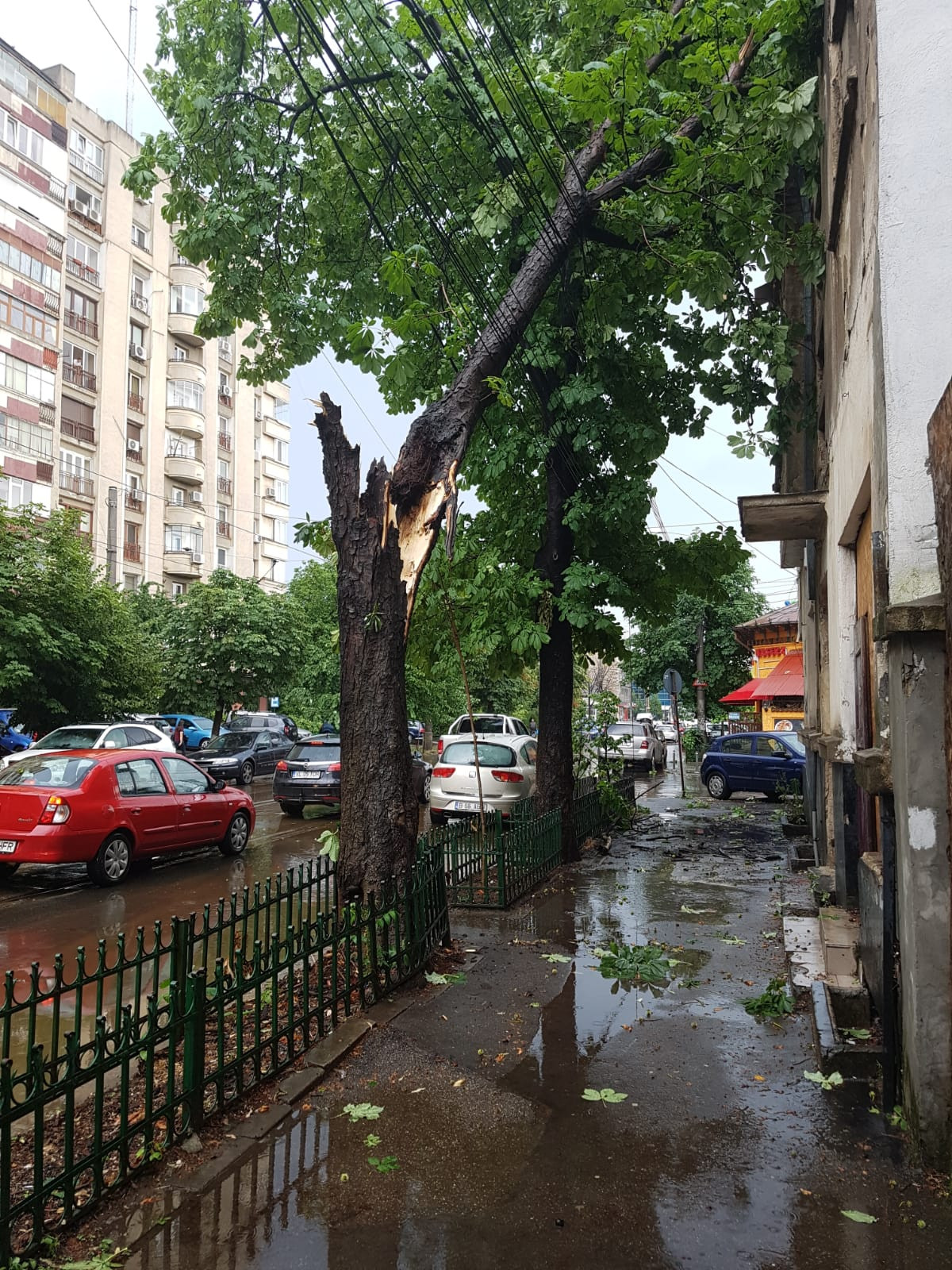 Stradă inundată în Popești-Leordeni după ploaia torențială de luni