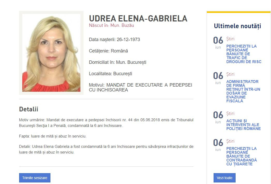 Elena Udrea, dată în urmărire generală, după condamnarea primită în dosarul Gala Bute