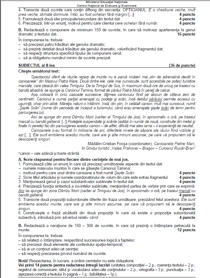 subiecte model romana II