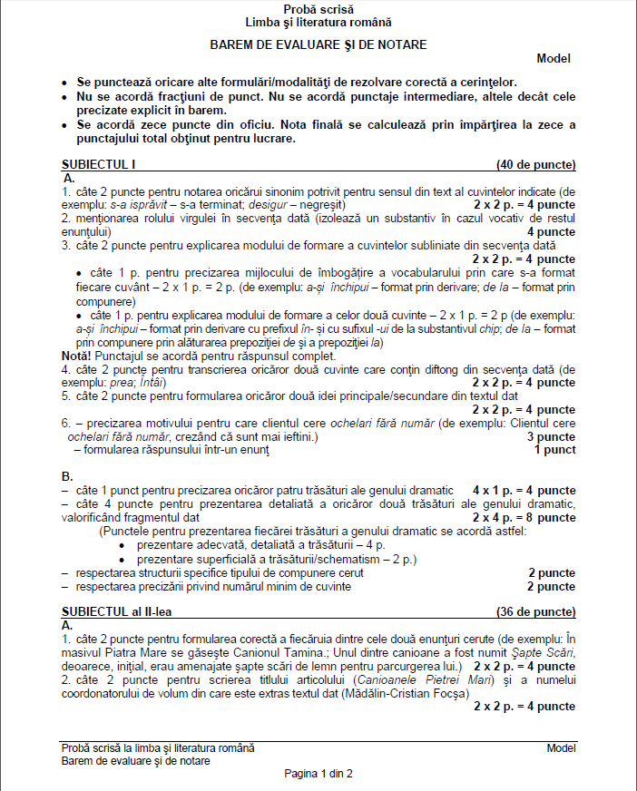 barem model romana I