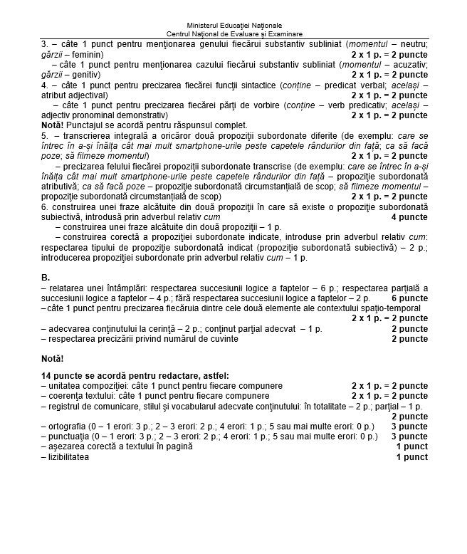 Barem romana evaluare nationala 2018