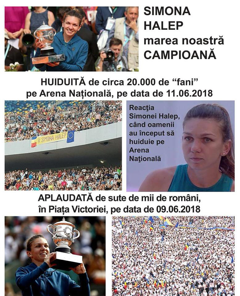 Câteva organizaţii PSD afirmă pe Facebook că Halep a fost huiduită pe Arena Naţională
