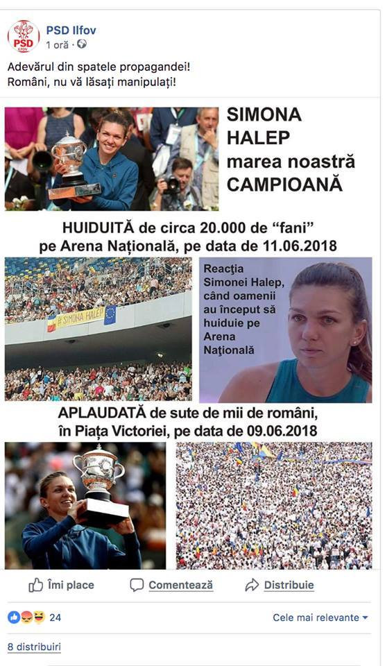 postare PSD Ilfov Halep huiduita