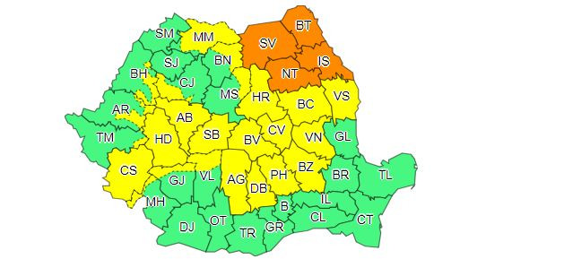 COD PORTOCALIU de ploi în 4 județe până duminică seară. Alte 24 de județe, sub cod galben