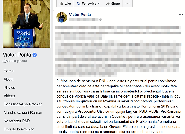 Victor Ponta pe Facebook