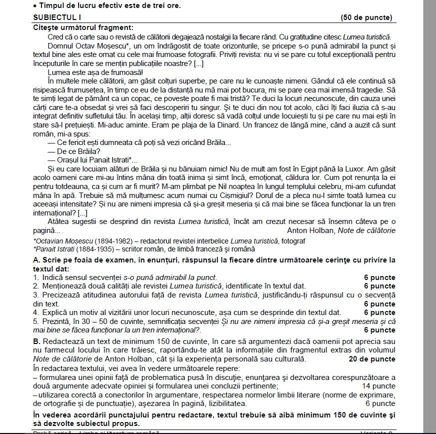 SUBIECTE Bacalaureat 2020 Română. Avem subiectele la limba și literatura română. Baremul de corectare
