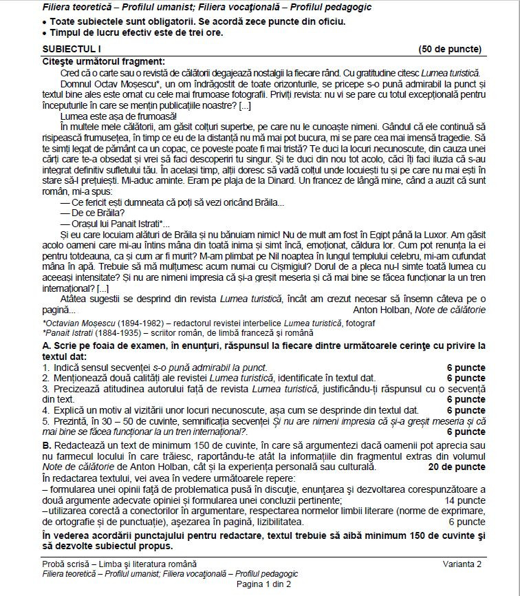 subiecte bac 2018 romana uman