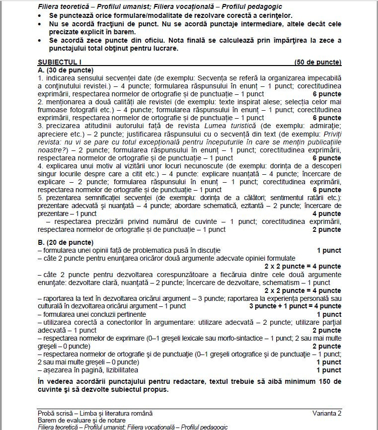 barem bac 2018 romana uman