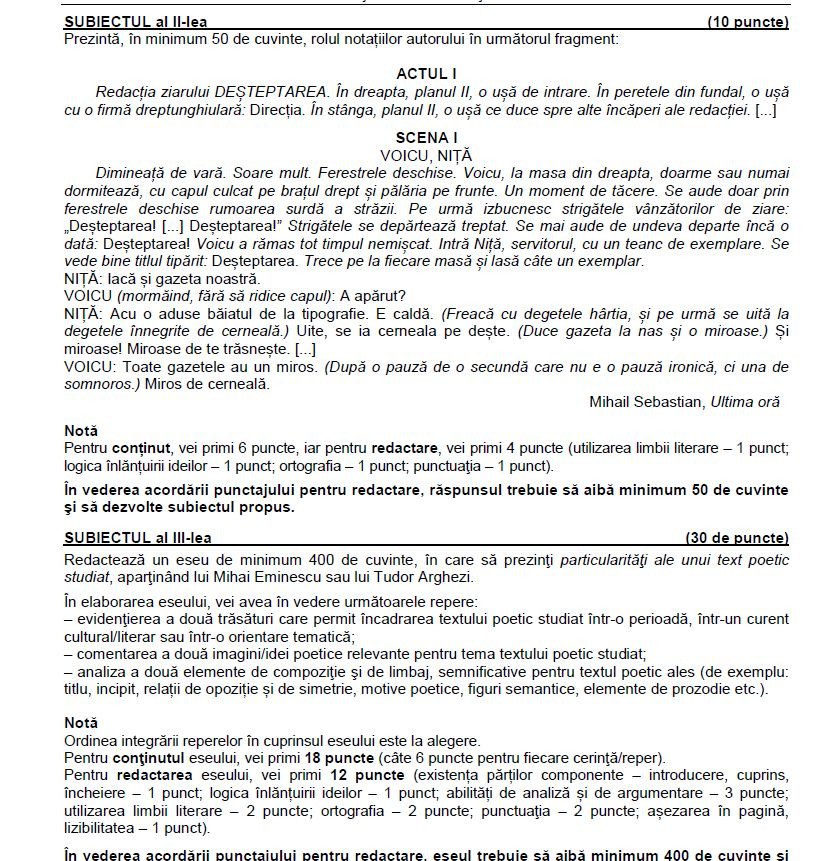 subiecte bac 2018 romana real