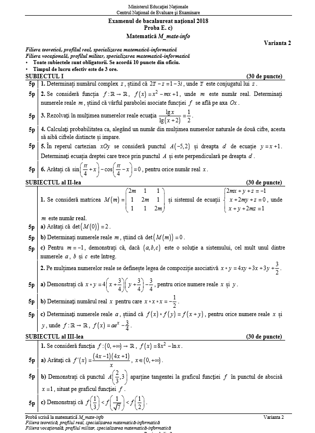 subiecte mate bac 2018