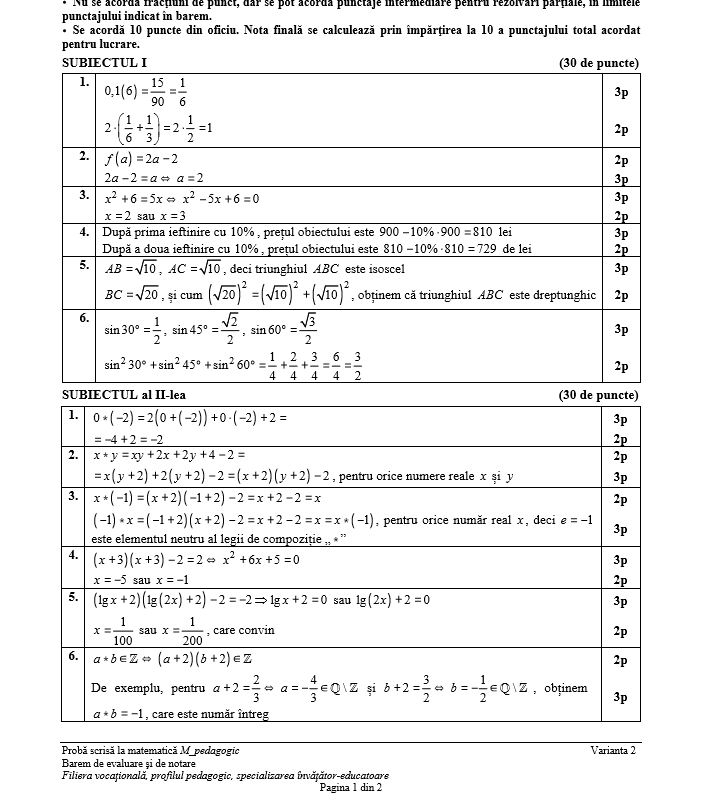 barem mate pedagogic bac 2018