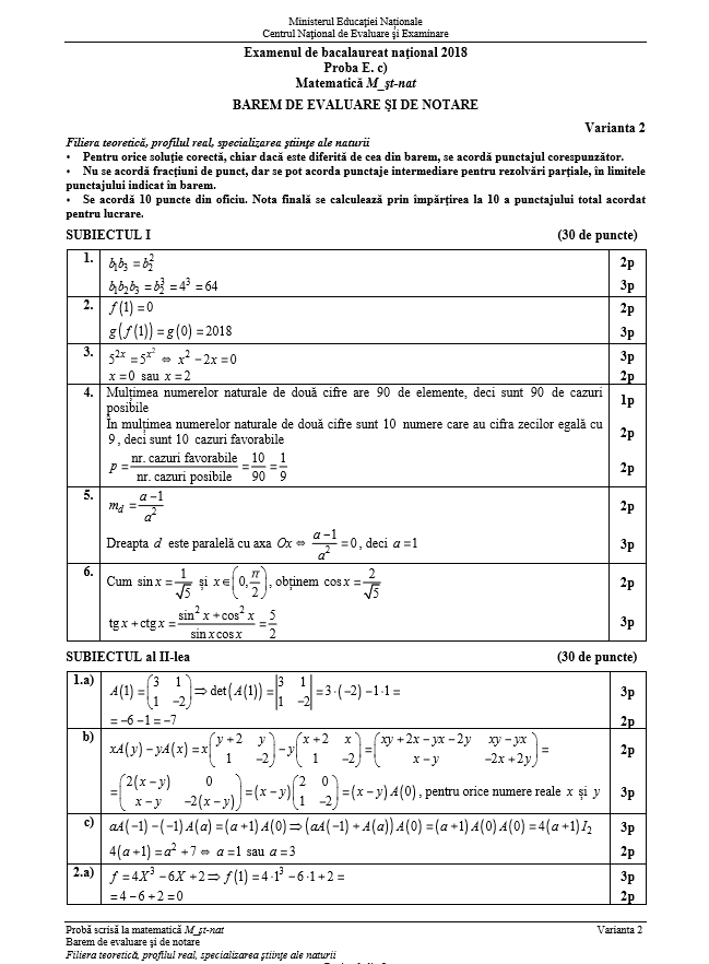 barem mate stiintele naturii bac 2018
