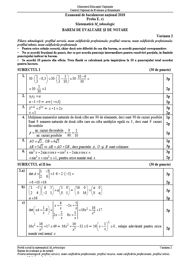 barem mate tehnologic bac 2018