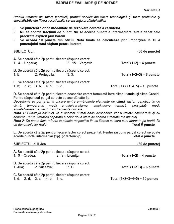 BAREM GEOGRAFIE BAC 2018