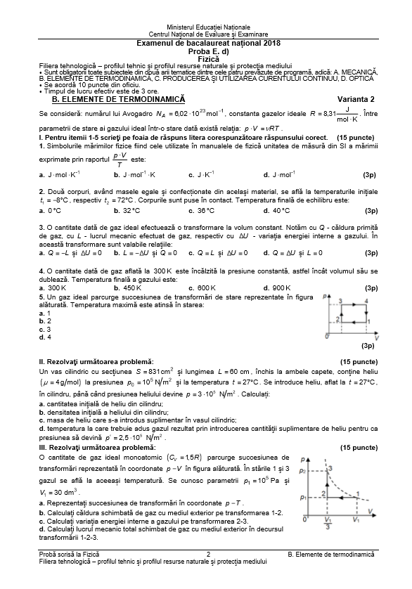 BAC 2018 SUBIECTE și BAREM FIZICĂ. Subiectele și Baremul de corectare la Bacalaureat 2018 -2