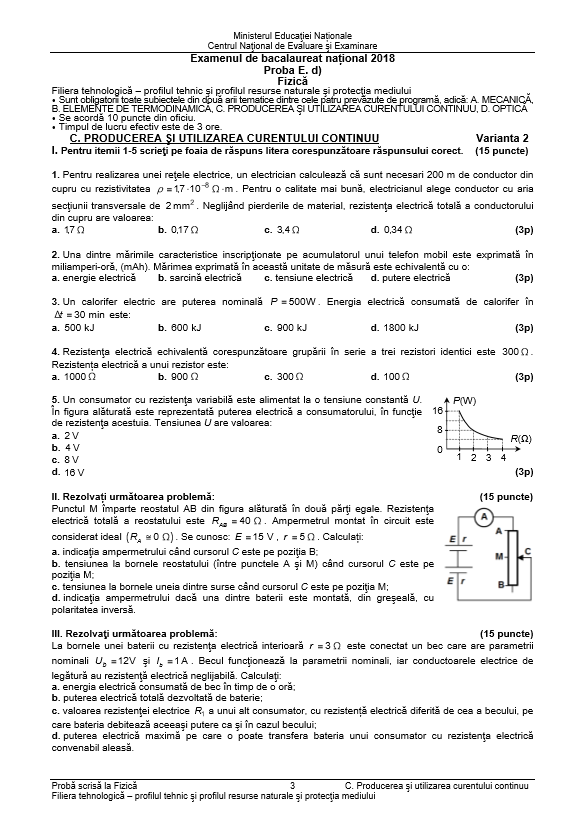 BAC 2018 SUBIECTE și BAREM FIZICĂ. Subiectele și Baremul de corectare la Bacalaureat 2018 -3