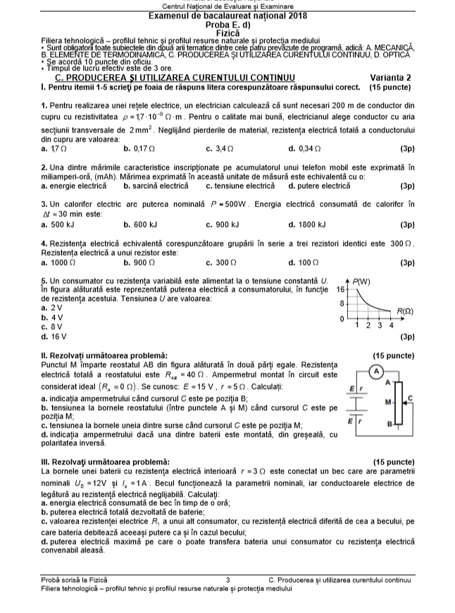 subiecte fizica bac 2018
