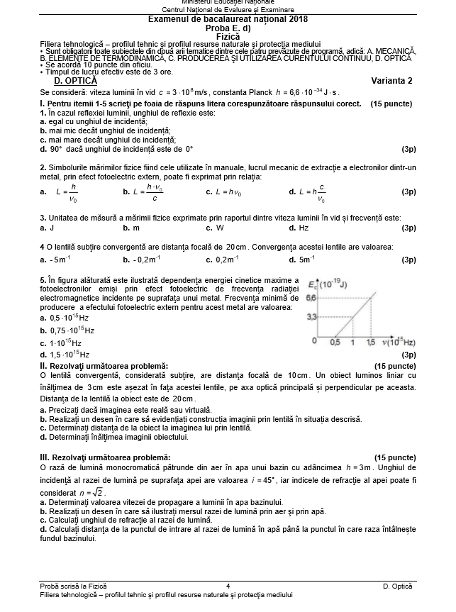 subiecte fizica bac 2018