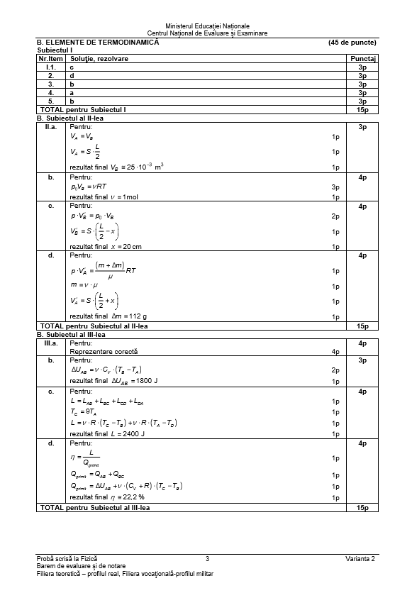 BAC 2018 SUBIECTE și BAREM FIZICĂ. Subiectele și Baremul de corectare la Bacalaureat 2018 -3b