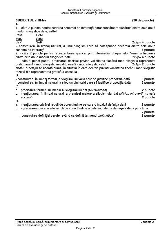 BAC 2018 SUBIECTE și BAREM LOGICĂ. Subiectele și Baremul de corectare la Bacalaureat 2018