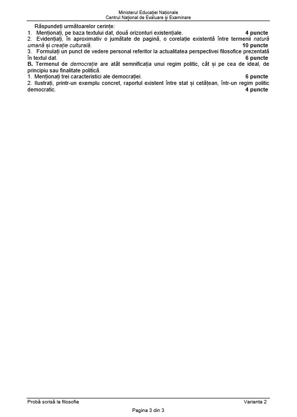 BAC 2018 SUBIECTE și BAREM FILOSOFIE. Subiectele și Baremul de corectare la Bacalaureat 2018