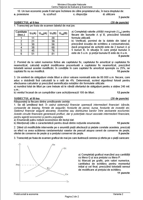 BAC 2018 SUBIECTE și BAREM ECONOMIE. Subiectele și Baremul de corectare la Bacalaureat 2018