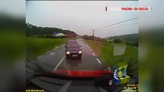 Momentul în care o mașină intră într-o autospecială ISU, surprins de o cameră de bord