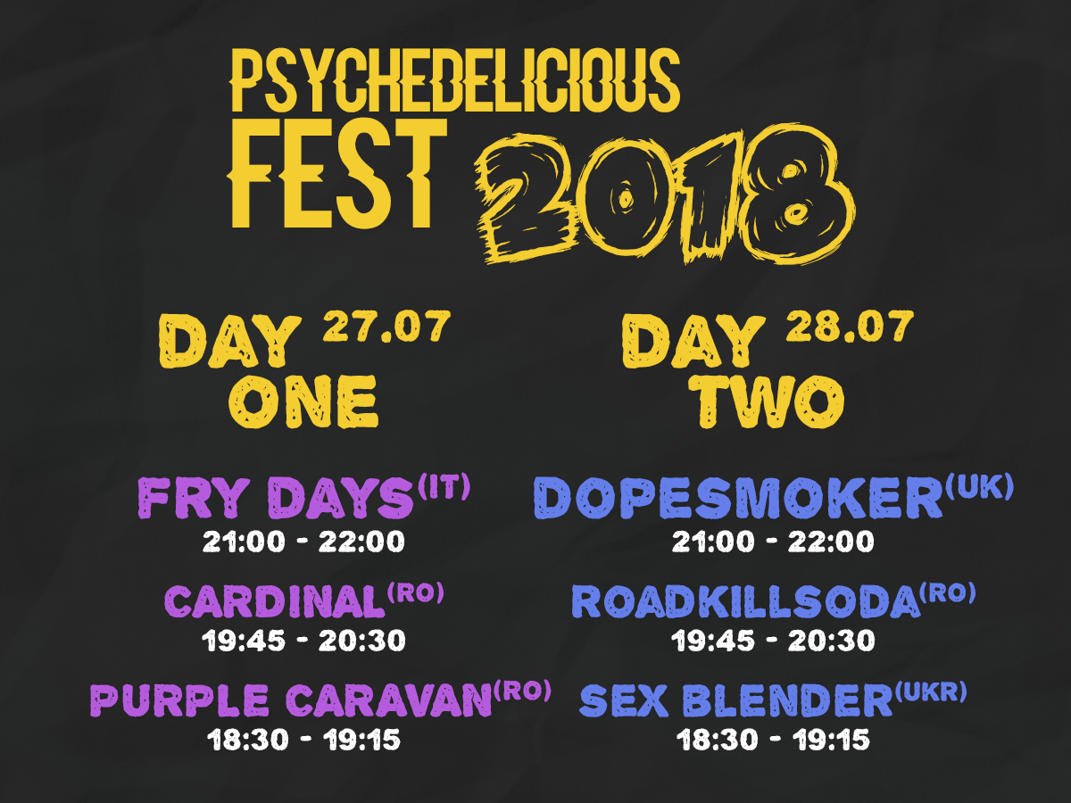 Prima ediție a festivalului Psychedelicious. Stoner-rock și psihedelic cu RoadKillSoda, Cardinal, Purple Caravan