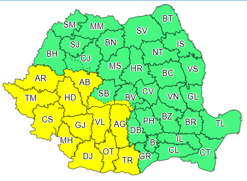 Avertizări de cod galben de ploi torenţiale şi grindină, până marţi. Harta judeţelor vizate