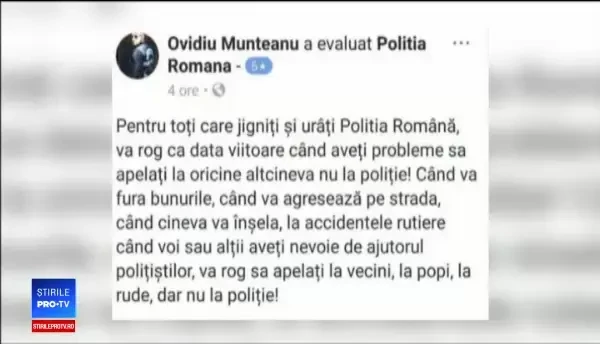 Comisarul şef de poliţie Ovidiu Munteanu, vizat de o anchetă după mesajul revoltător. Comentariile românilor