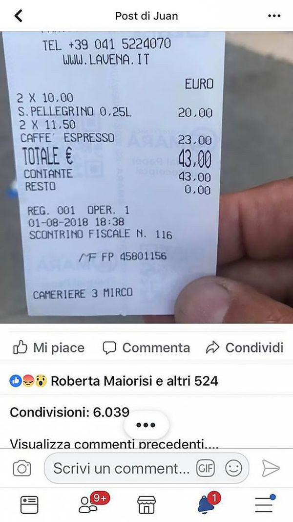 Notă de plată record pentru două ape și două espresso. Explicația cafenelei