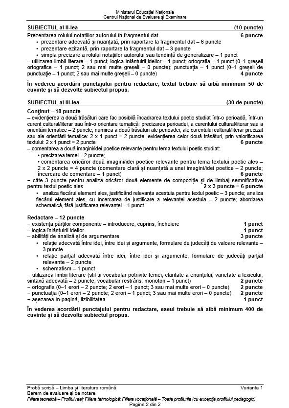 Subiecte și barem de corectare BAC 2018 la Limba și Literatura Rom&acirc;nă