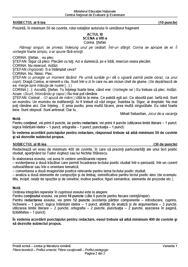 Subiecte și barem de corectare BAC 2018 la Limba și Literatura Rom&acirc;nă