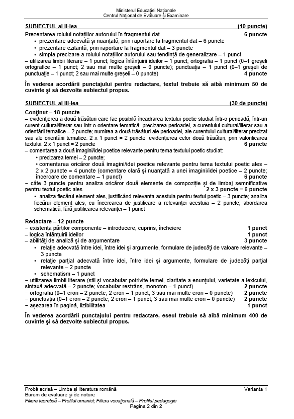 Subiecte și barem de corectare BAC 2018 la Limba și Literatura Rom&acirc;nă