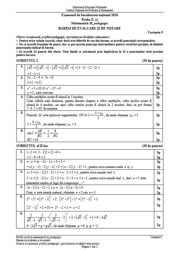 Subiecte și barem de corectare BAC 2018 la matematică