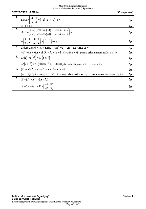 Subiecte și barem de corectare BAC 2018 la matematică