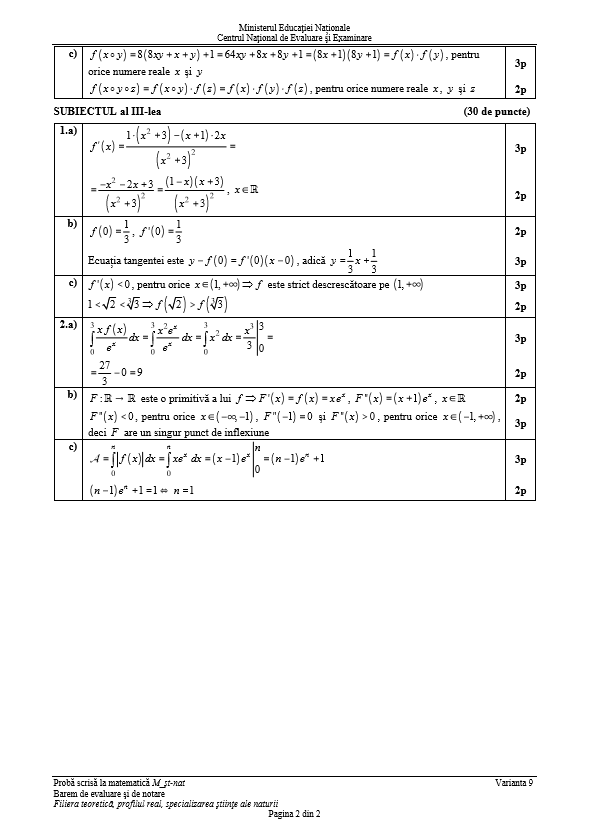 Subiecte și barem de corectare BAC 2018 la matematică