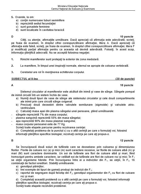 subiecte biologie bac 2018 sesiunea de toamna