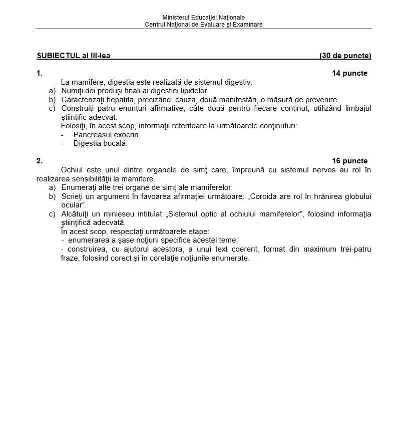 subiecte biologie bac 2018 sesiunea de toamna