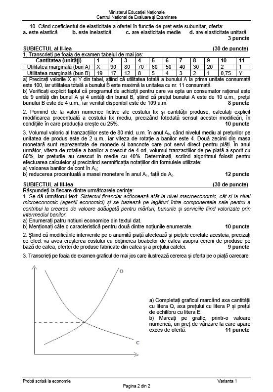Subiecte economie Bac 2018 - sesiunea de toamnă