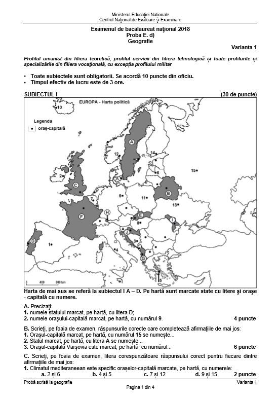 Subiecte geografie Bac 2018 - sesiunea de toamnă
