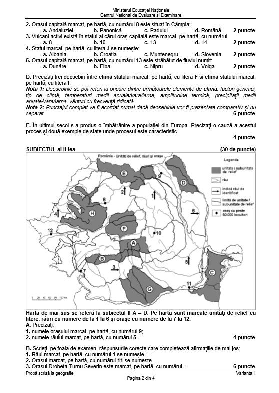 Subiecte geografie Bac 2018 - sesiunea de toamnă