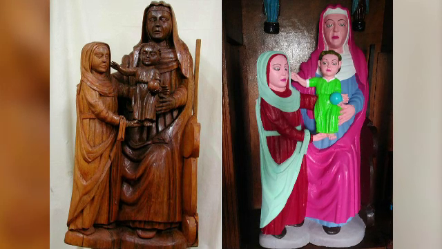 Restaurare eșuată, într-o biserică istorică. Fecioara Maria, colorată în roz ţipător