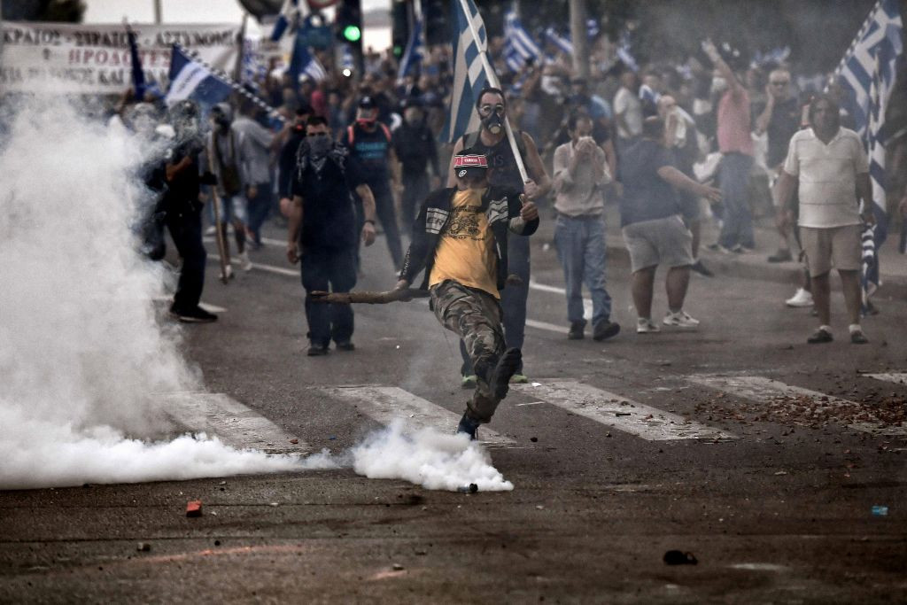 Ciocniri între poliție și protestatari, la Salonic, unde Tsipras urma să țină un discurs. FOTO