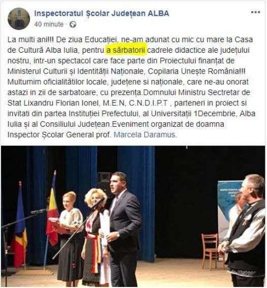 ISJ Alba sărbătorește Ziua Educaţiei cu greșeli gramaticale