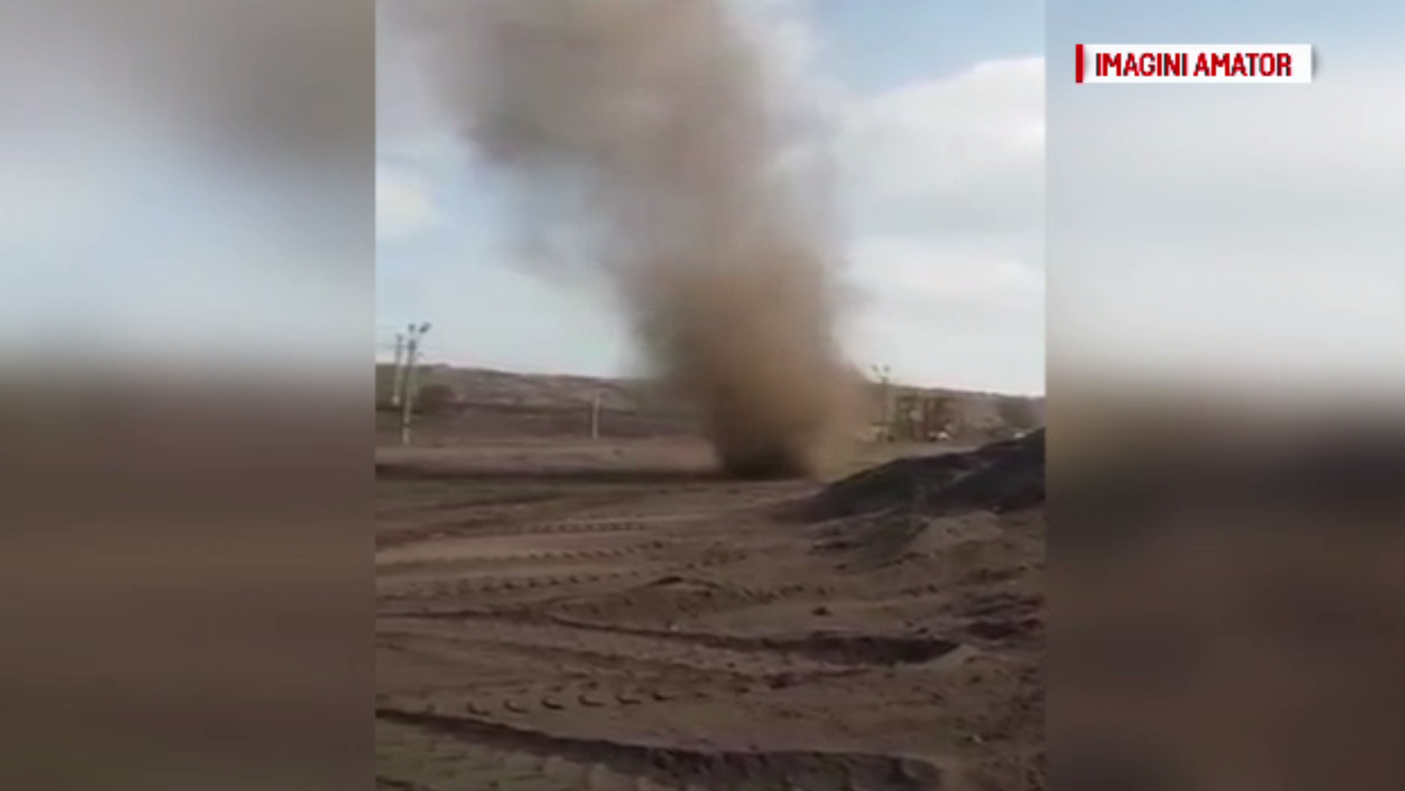 Fenomen rar înregistrat în zona carierei Roșiuța. Vârtej de praf de 10 metri, filmat de un miner