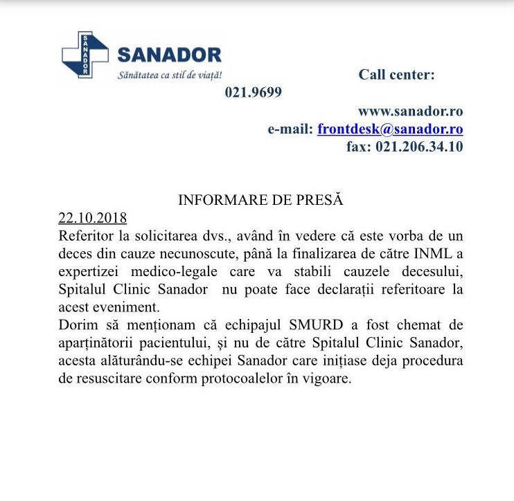 reactie sanador copil mort